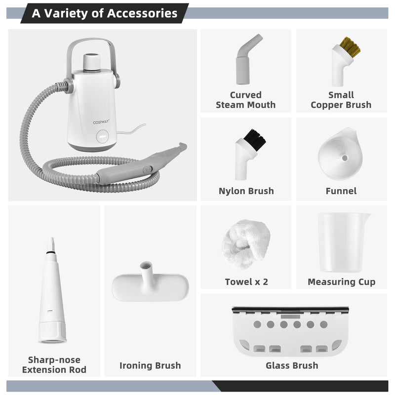 Handheld Multipurpose Steam Cleaner for Garment Windows Tires 10 Piece Accessory Set