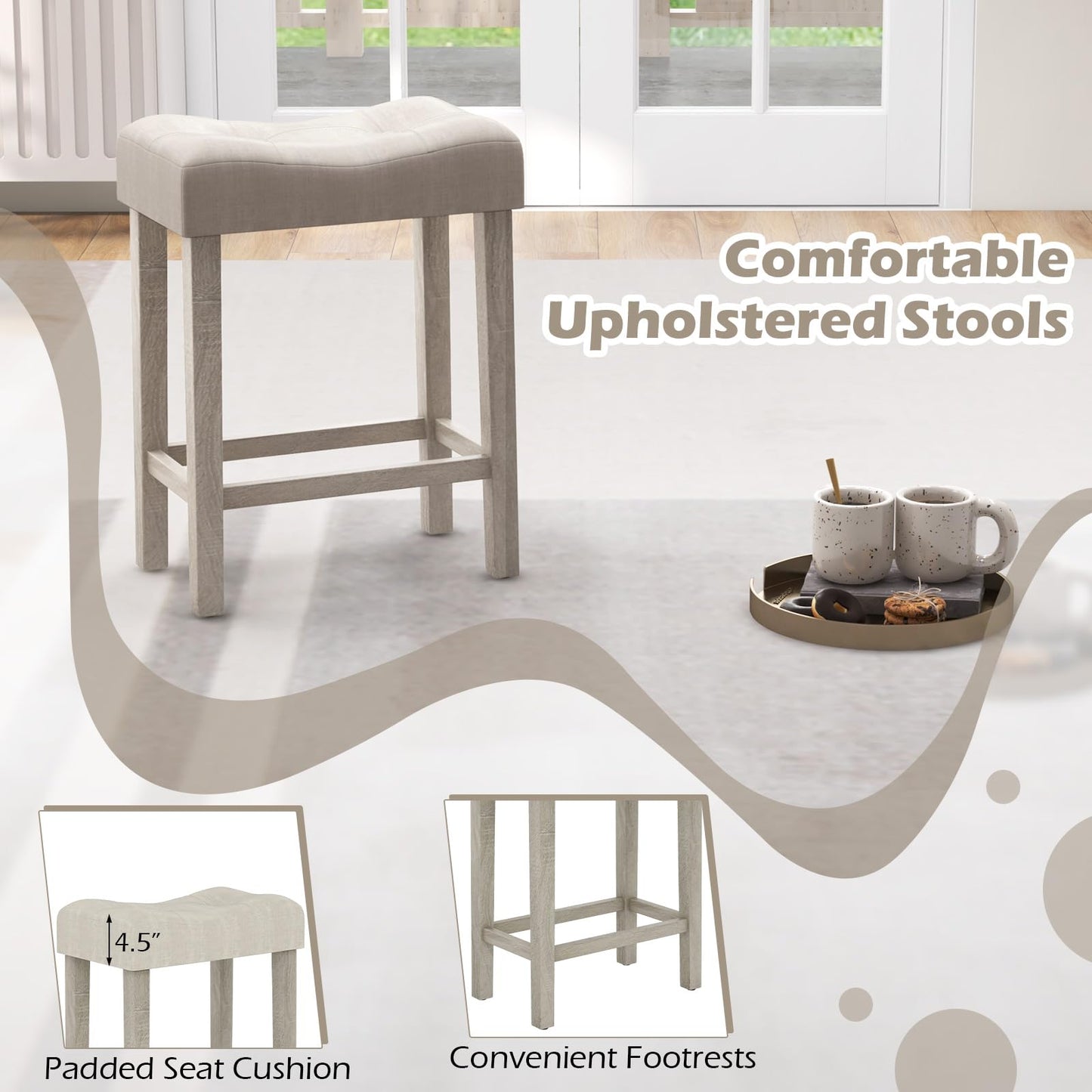 4 Piece Farmhouse Bar Table Set with Power Outlet for Kitchen