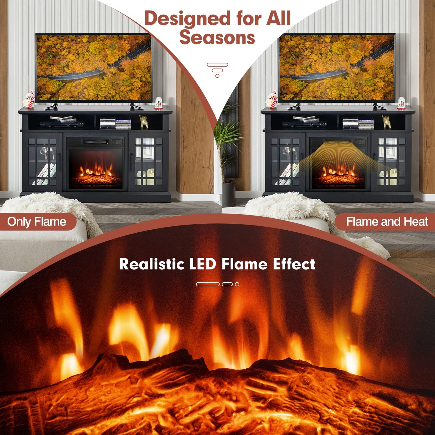 48 Inch Wooden TV Stand with Fireplace