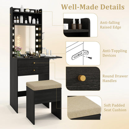 Vanity Desk with Mirror and Lights for Apartment