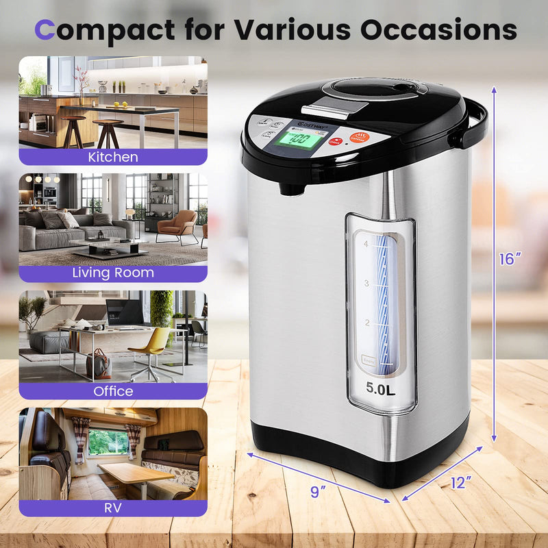 Instant Electric Hot Water Boiler and Warmer, 5-Liter LCD Water Pot with 5 Stage Temperature Settings