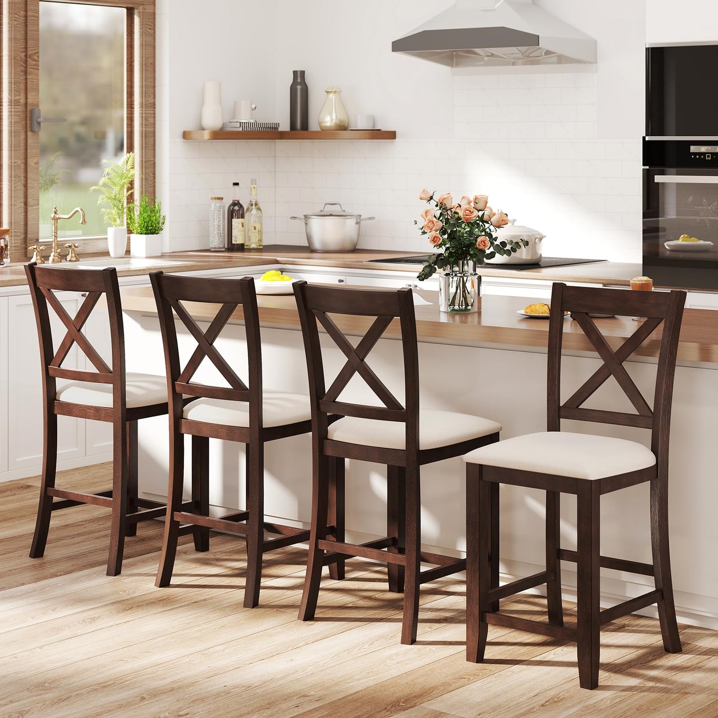 24’’ Counter Height Barstools with Rubber Wood Frame for Home Bar Cafe