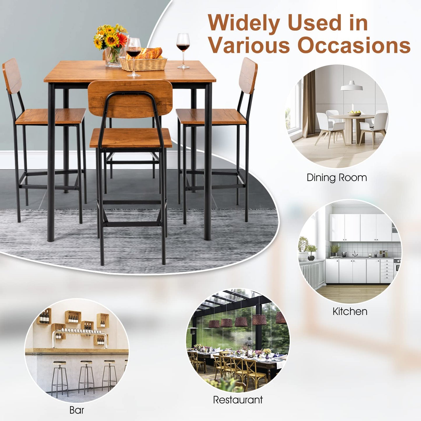 5 Piece Dining Table Set with 4 Bar Stools