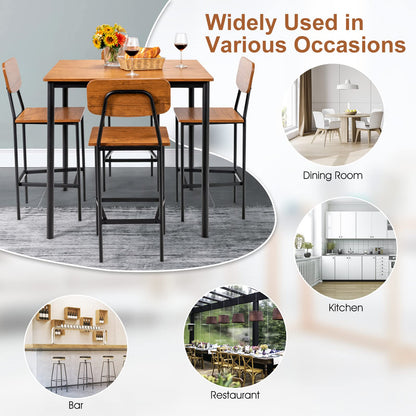 5 Piece Dining Table Set with 4 Bar Stools