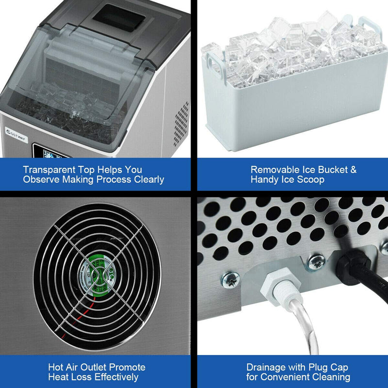 Ice Maker Countertop, 48LBS/24H Automatic Ice Stainless Steel Machine with Self-Cleaning Function