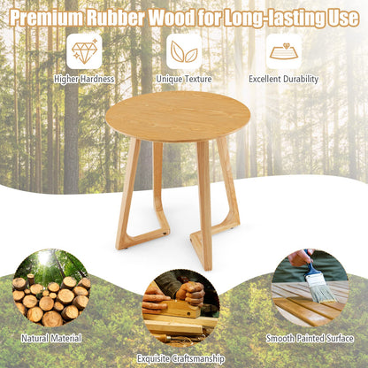 24” Round Side Table Solid Rubber Wood End Table Compact Tea Table Beside Sofa or Bed