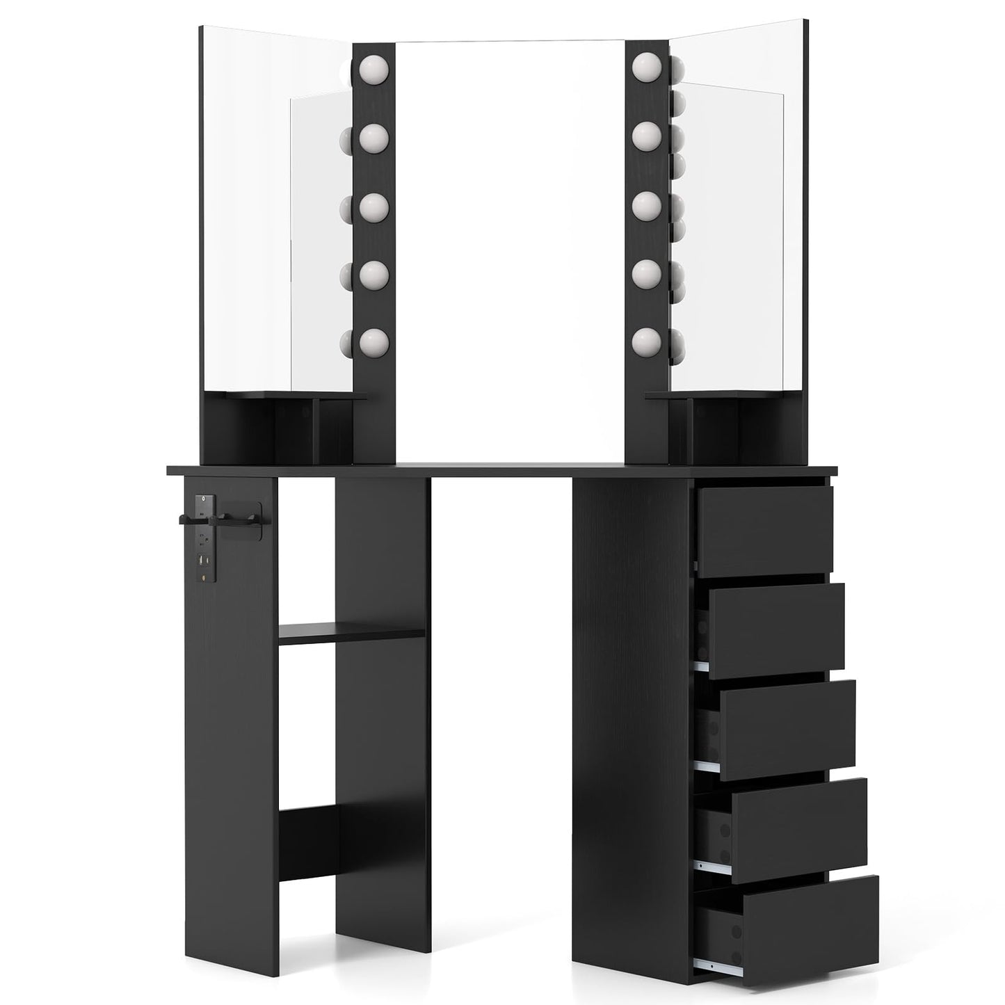 Corner Vanity Desk with Mirror and Lights for Women