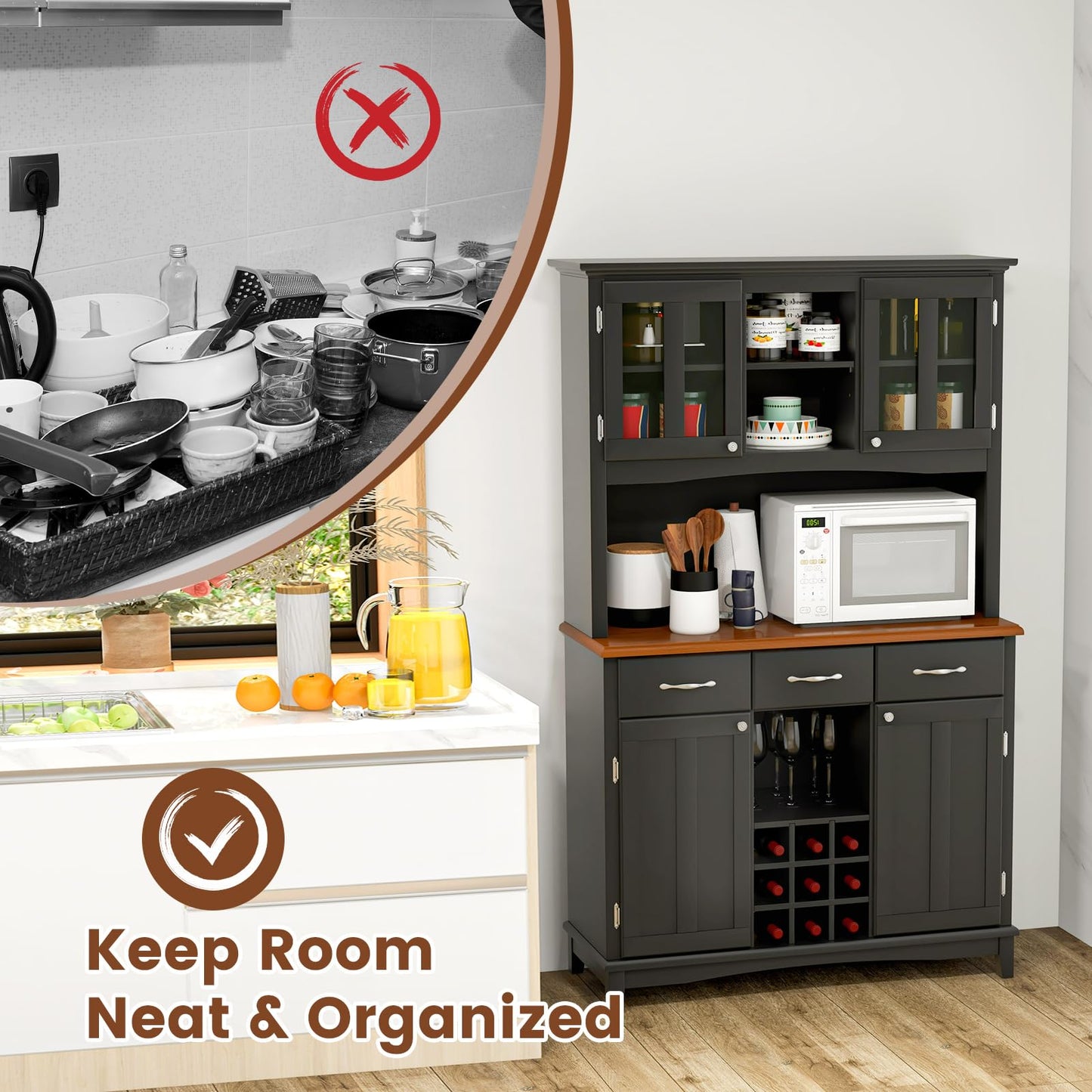 Kitchen Hutch Storage Cabinet Freestanding Pantry Buffet Sideboard