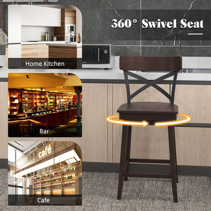24 Inch Swivel Bar Stool Set of 2/4 Ergonomic Counter Height Chairs with Open X Back & Footrest