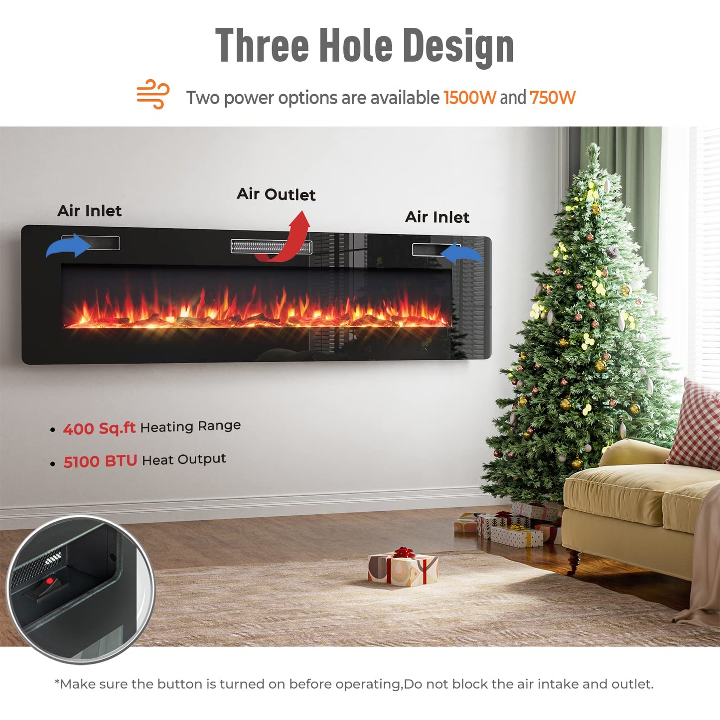 68 Inches Recessed Electric Fireplace, in-Wall & Wall Mounted Electric Heater with Adjustable Flame Color & Speed