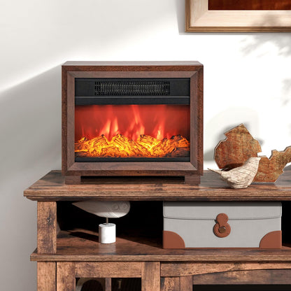 13’’ Electric Fireplace Heater, 750W Mini Tabletop Electric Fireplace Stove with Realistic Flame