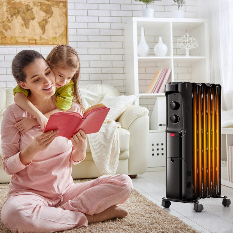 1500W Oil Filled Radiator Heater, Electric Space Heater with 3 Heating Modes, Adjustable Thermostat