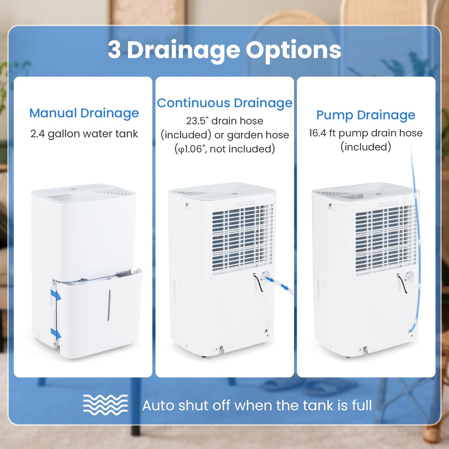 7000 Sq.Ft Portable Home Dehumidifier for Basements with 2 Modes & 3 Fan Speeds