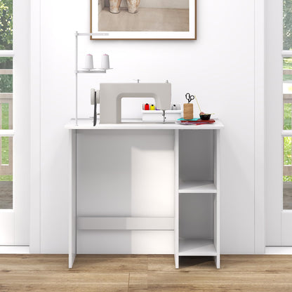 31.5” Space Saving White Writing Desk Modern Home Office Computer Workstation with Adjustable Shelf