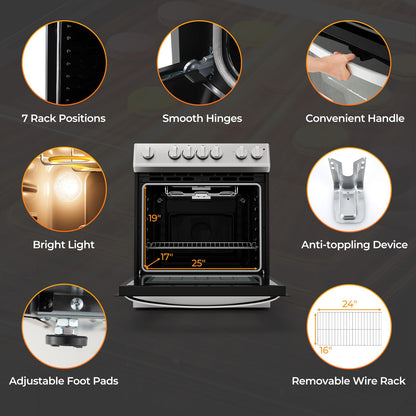 30 Inch Freestanding & Slide in Kitchen Stove with 4 Burners Ceramic Cooktop