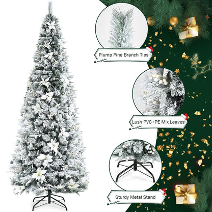 8 Ft Snow Flocked Artificial Christmas Tree w/ 807 Branch Tips