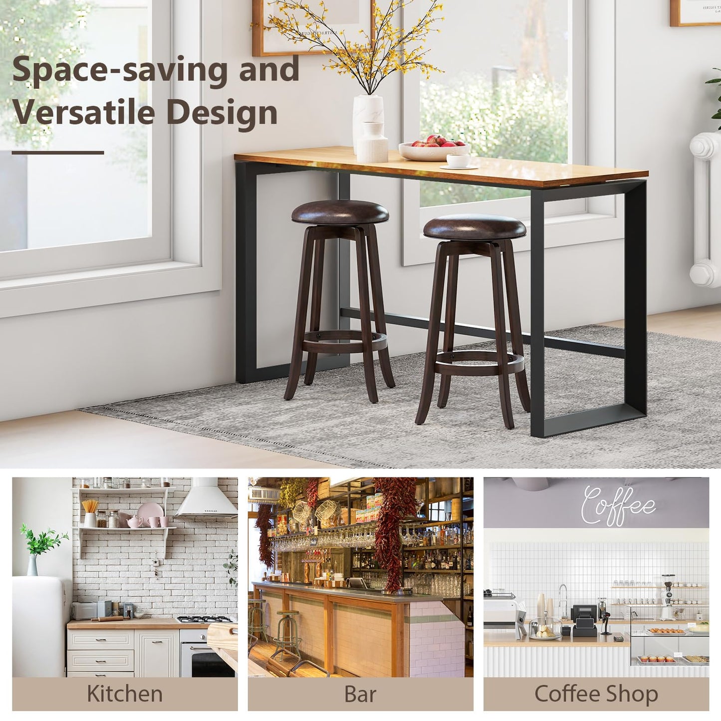 29-Inch Swivel Bar Stools Set of 2/4 Upholstered Barstools w/PU Leather Seat & Solid Rubber Wood Legs