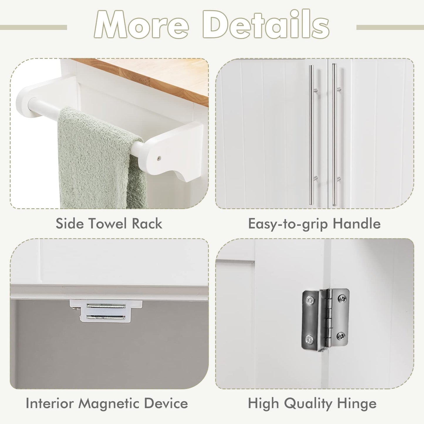 Kitchen Island Cart on Wheels with Side Towel Bar