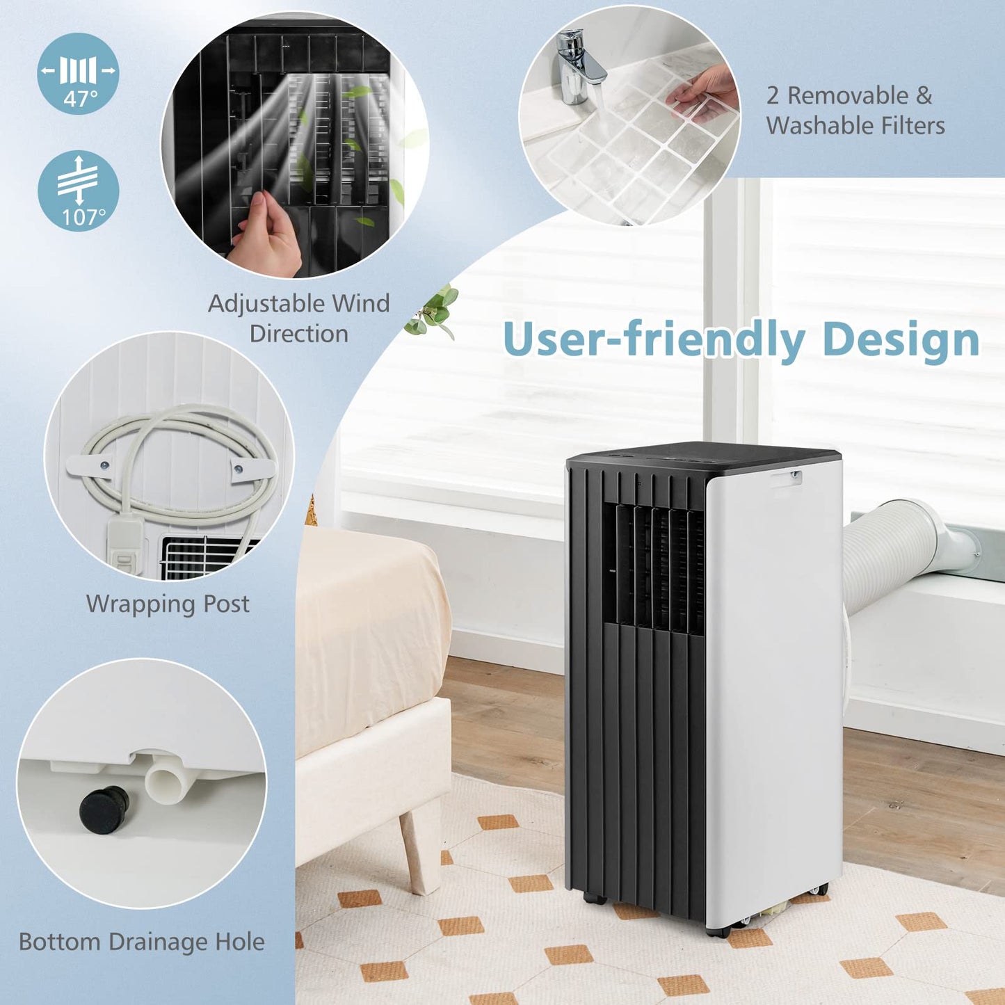 ARLIME Portable Air Conditioners, 10000 BTU Air Unit w/Fan & Dehumidifier Mode for Home Office, Quiet Portable AC w/Sleep Mode