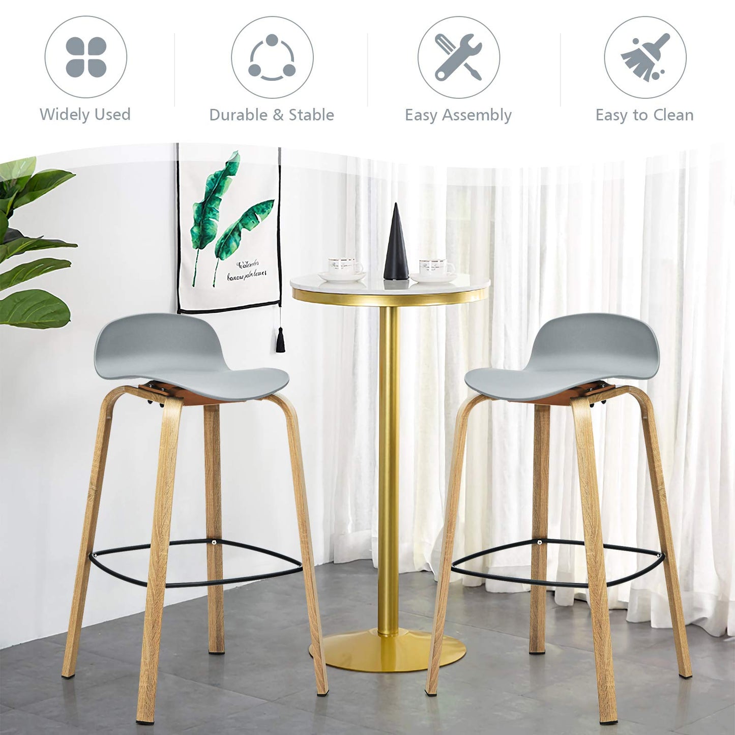 30 Inch Height Modern Minimalist Bar Chairs with Footrest