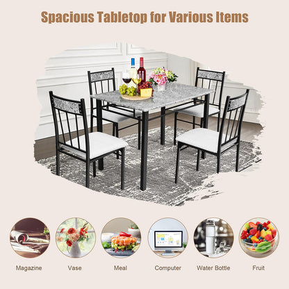 5 Piece Modern Kitchen Dining Set with Sponge Cushion and Metal Structure