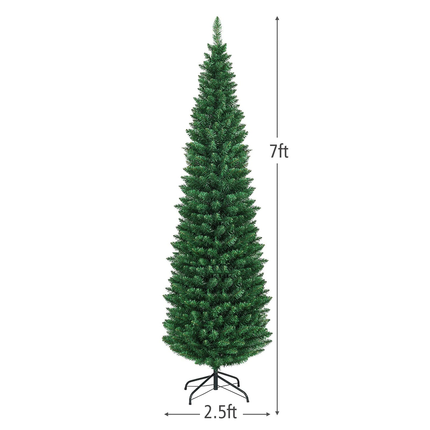 7FT Pencil Christmas Tree Slim Skinny Hinged Pine Tree with PVC Material