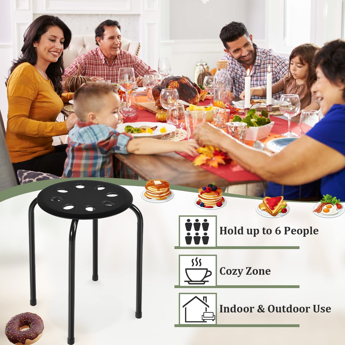 6-Pack Round Plastic Stack Stools 17.5-inch Height Backless