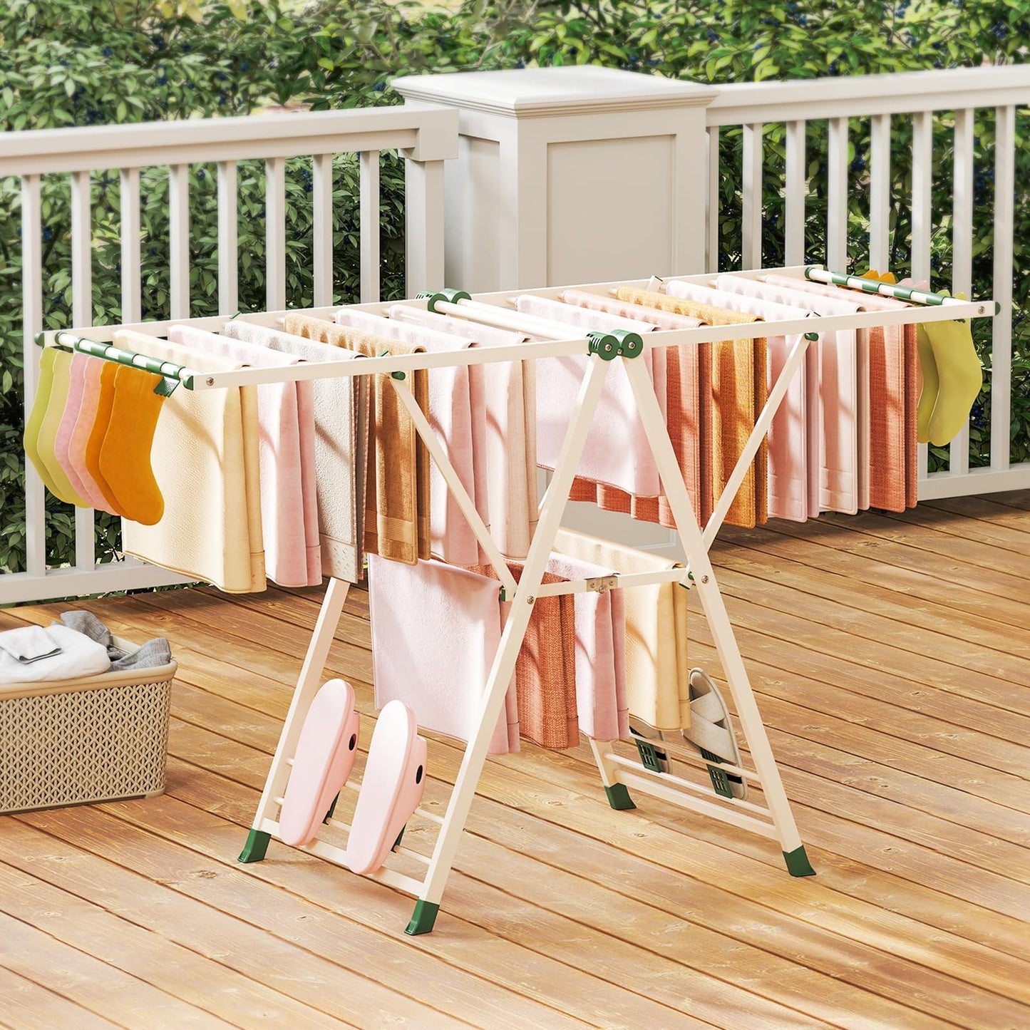 Foldable 2-Level Clothes Drying Rack for Indoor & Outdoor ( 64"L x 22”W x 39"-62"H )