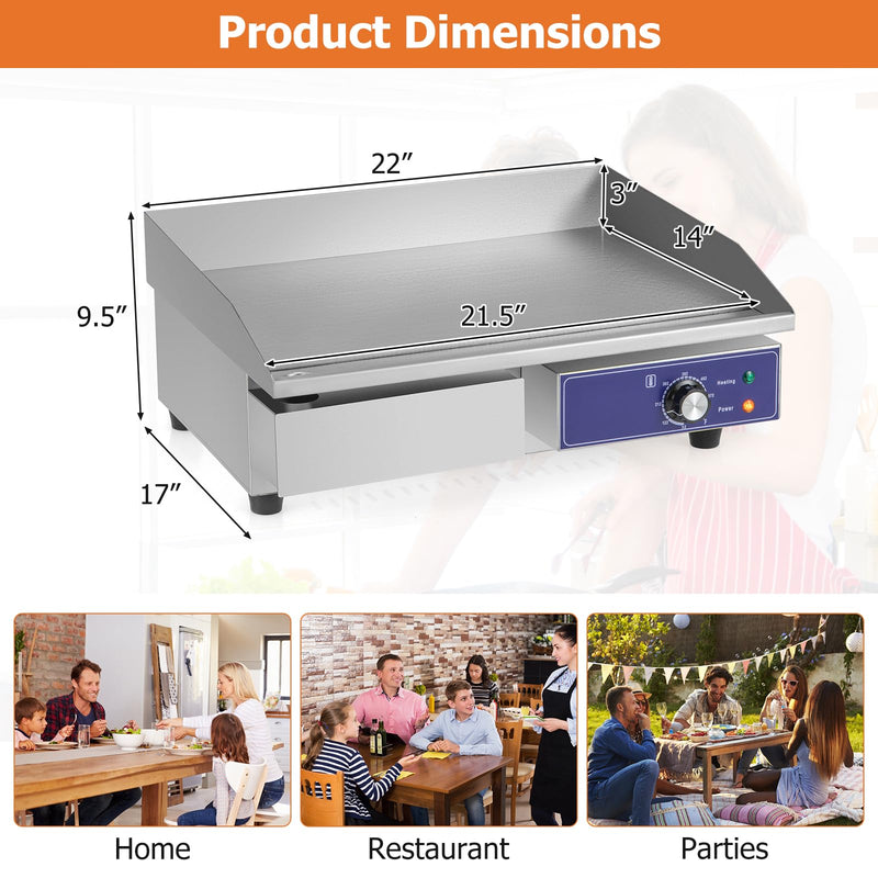 22" Commercial Electric Griddle, Stainless Steel Flat Top Grill