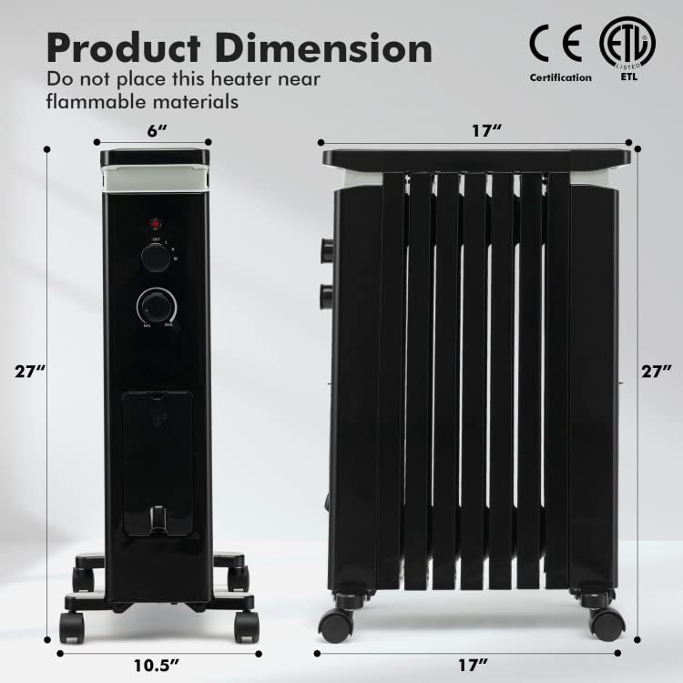 ARLIME Oil Filled Radiator Heater, 1500W Radiator Heater with Thermostat
