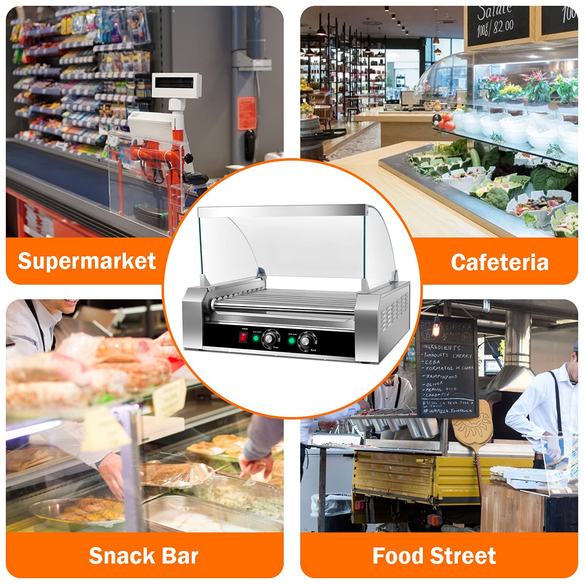 Hot Dog Roller Machine, 11 Non-Stick Rollers 30 Sausage Grill Cooker with Removable Stainless Steel Drip Tray