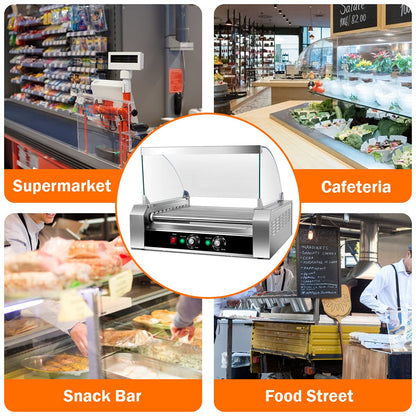 Hot Dog Roller Machine, 11 Non-Stick Rollers 30 Sausage Grill Cooker with Removable Stainless Steel Drip Tray