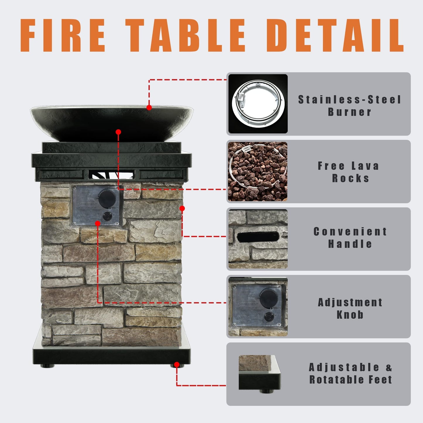 ARLIME Outdoor Propane Burning Fire Bowl, 40,000 BTU Outdoor Gas Fire Pit with Free Lava Rocks