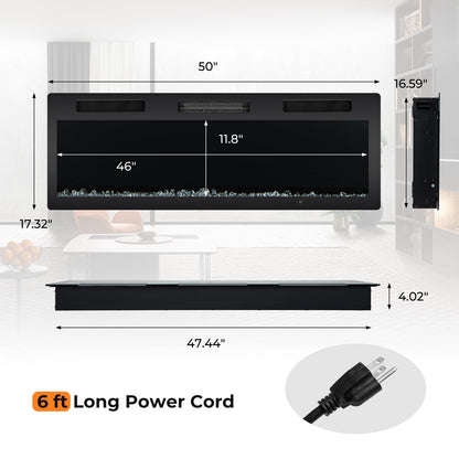 50 Inch Electric Fireplace Recessed and Wall Mounted, 750W/1500W Electric Fireplace Heater with Remote