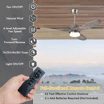 48 Inches Ceiling Fan with LED Light and Remote Control, Reversible Ceiling Fan with 6 Wind Speeds (Nickel)