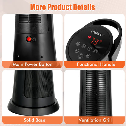 Space Heater for Indoor Use, 1500W PTC Ceramic Heater w/ 60° Oscillation, 3 Modes, 24H Timer