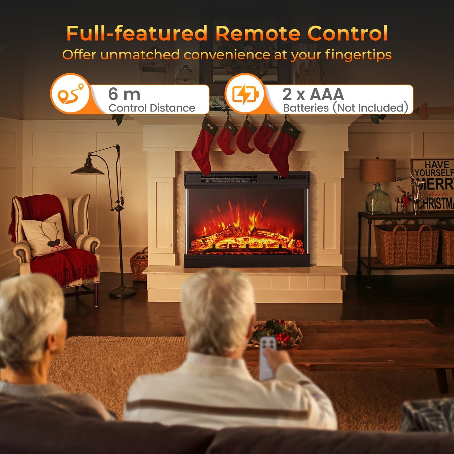 24 Inches 3-Sided Glass Electric Fireplace 750W/1500W Fireplace Heater with Remote Control