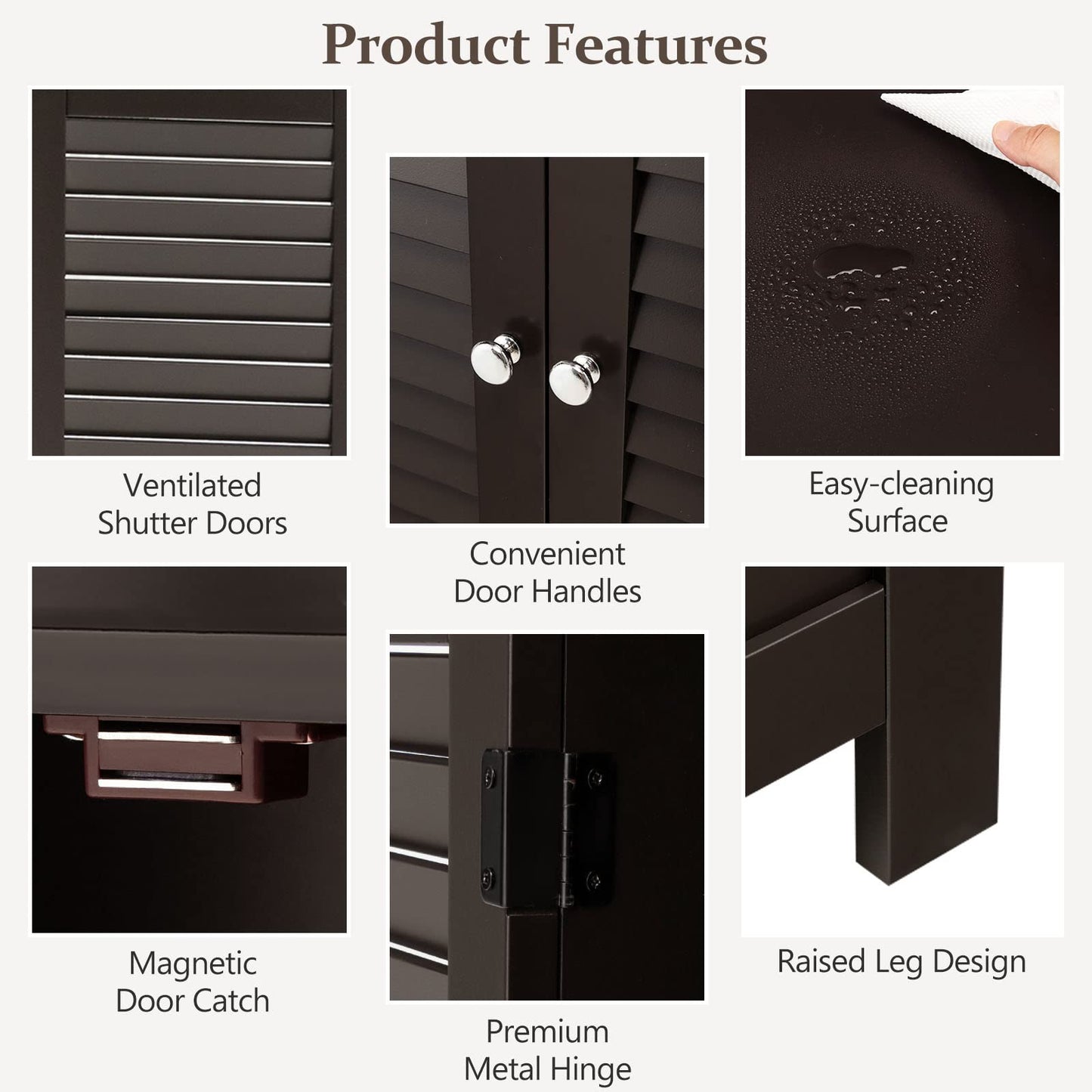 Wooden Side Storage Organizer with Louver Doors & Removable Shelf