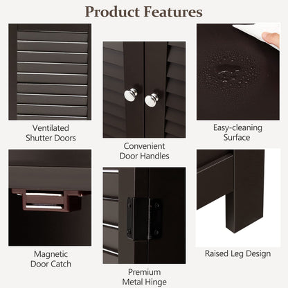 Wooden Side Storage Organizer with Louver Doors & Removable Shelf