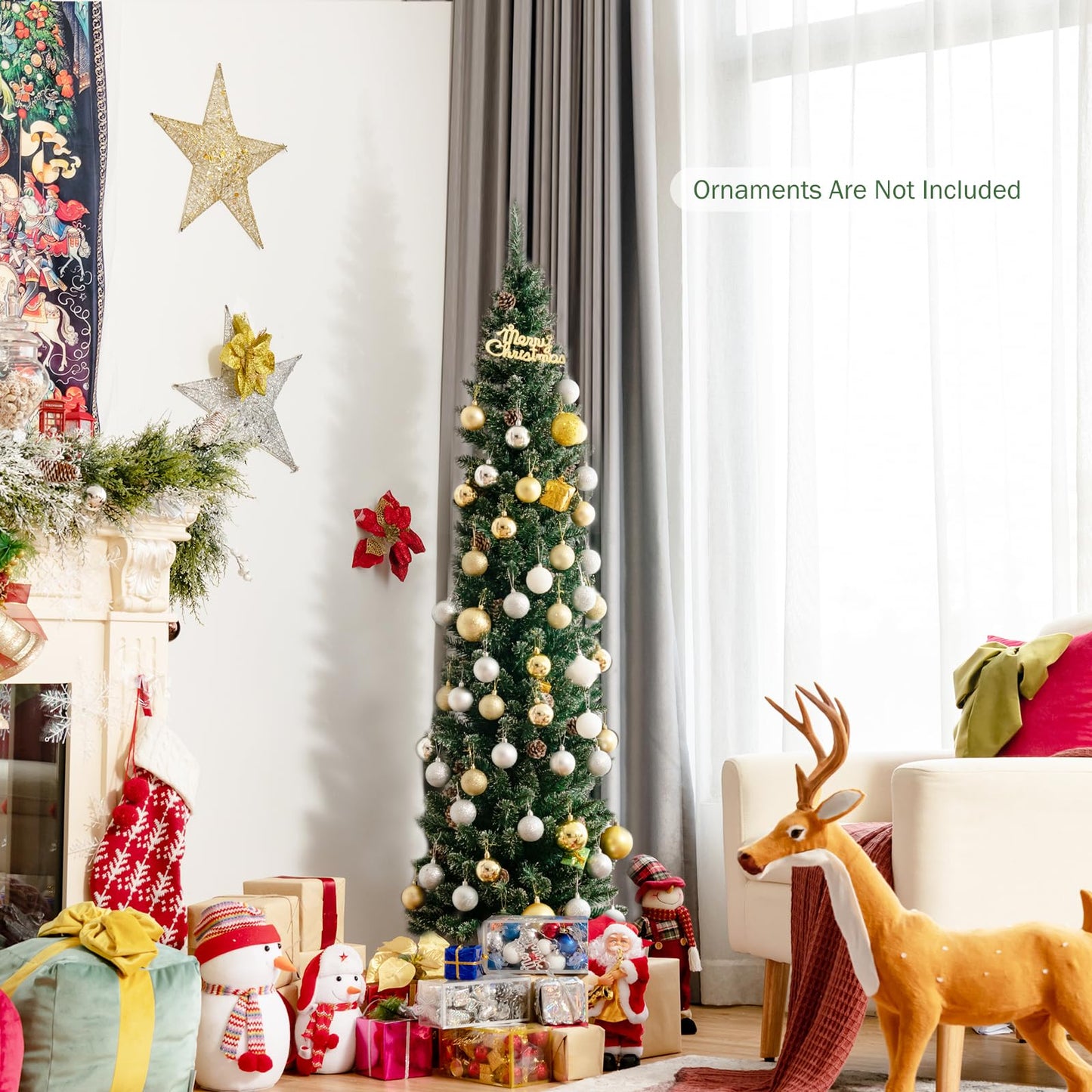 5 Ft Unlit Pencil Christmas Tree w/ 214 Snowy PVC Branch Tips