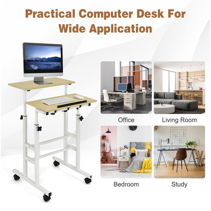 Height Adjustable Rolling Laptop Cart w/Tilting Desktop for Standing or Sitting
