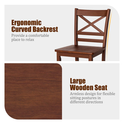 Antique Kitchen Counter Height Chairs with Wooden X-Shaped Backrest & Rubber Wood Legs