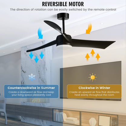 52 Inch Ceiling Fan with Light, Indoor Outdoor LED Ceiling Fan w/Remote Control, 6-Level Adjustable Speed
