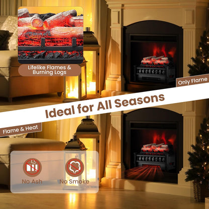20” Electric Fireplace Log Set Heater with Adjustable Temp, Overheating Protection, Realistic Birch Wood Ember Bed
