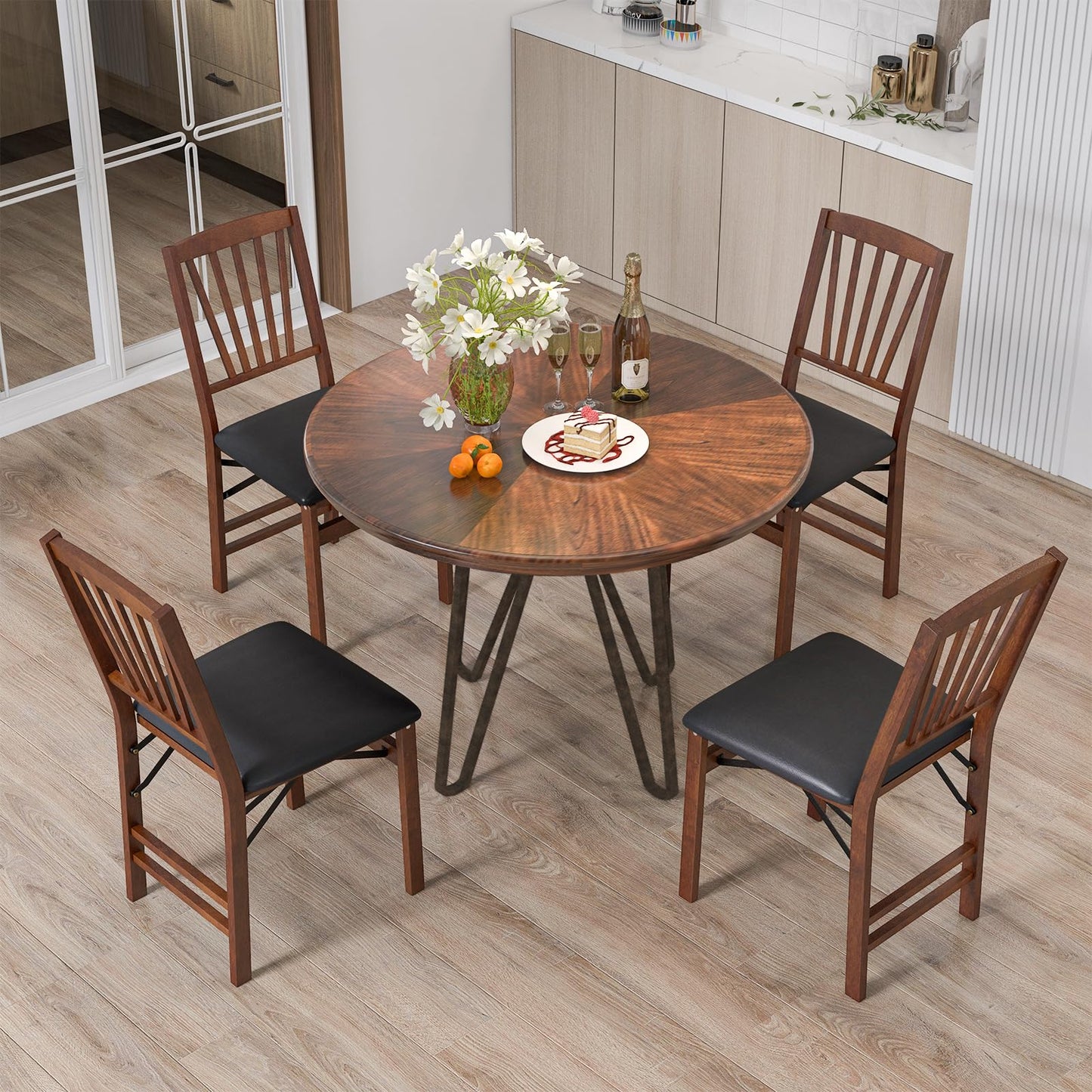 Folding Dining Chairs Set of 2/4 with PVC Padded Seat for Kitchen Apartment