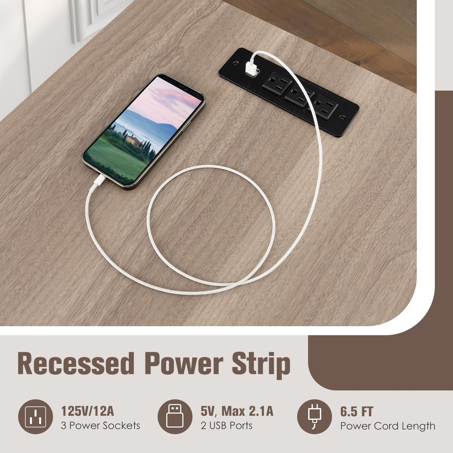 L Shaped Desk with Charging Station 55” Reversible Corner Computer Desk with Mesh Storage Shelves