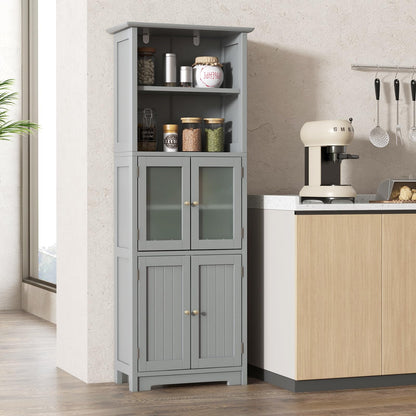 Tall Bathroom Storage Cabinet Freestanding Kitchen Pantry Cabinet with Glass Doors and Adjustable Shelf