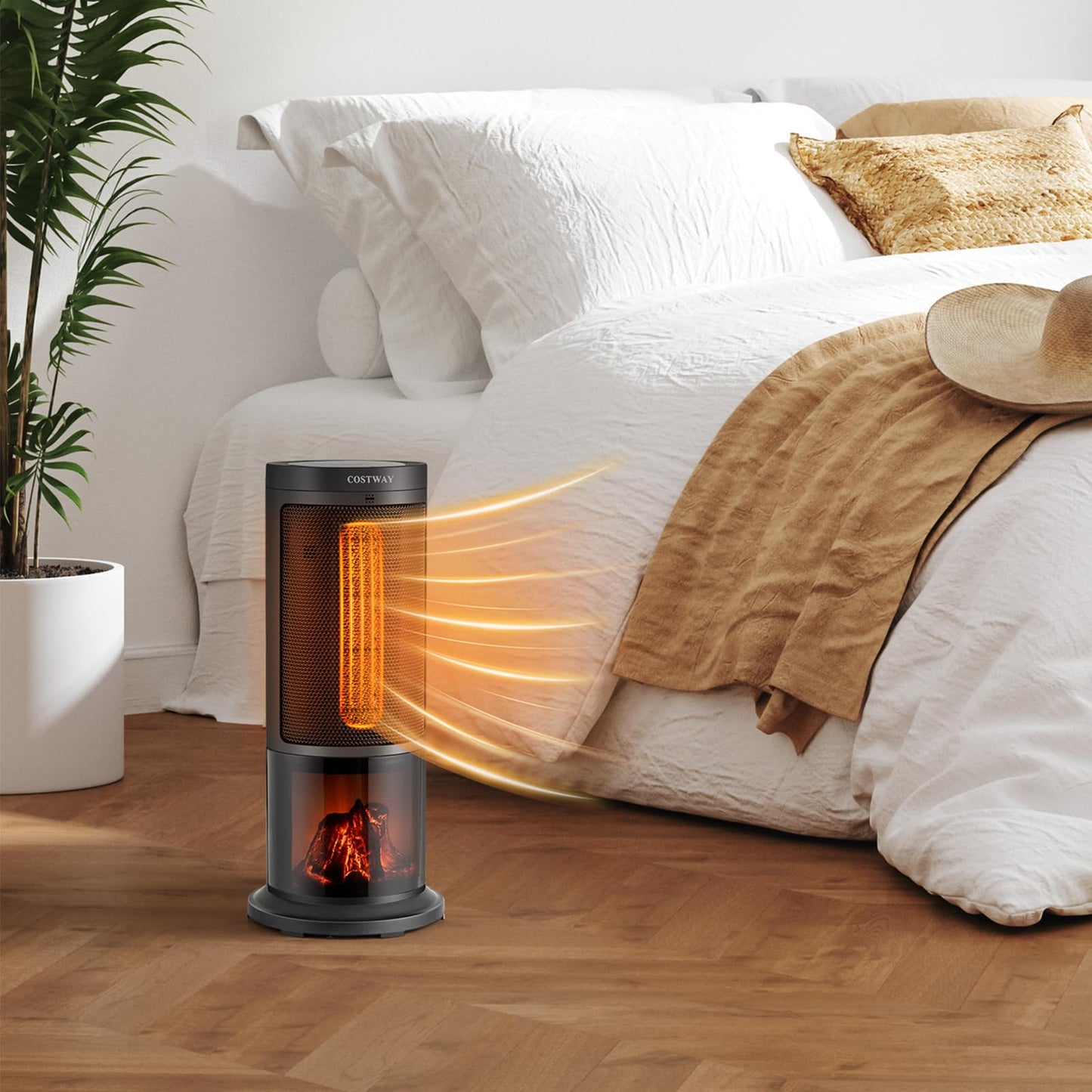 Indoor Space Heater with 3D Realistic Flame Portable 17-inch Height Tower Electric Heater