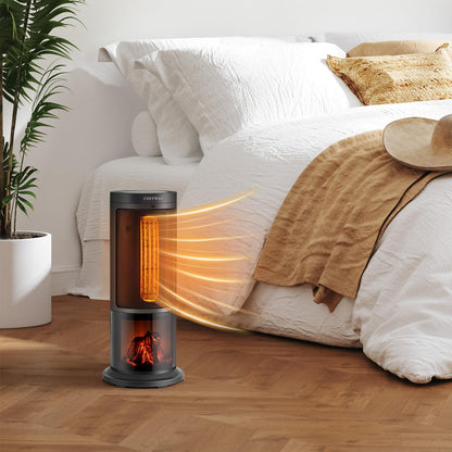 Indoor Space Heater with 3D Realistic Flame Portable 17-inch Height Tower Electric Heater