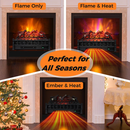 Eternal Flame Electric Fireplace Log, Lemonwood Ember Bed, 26-inch Infrared Electric Fireplace Heater Insert